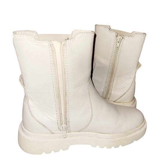 Zara White Chunky Moto Boots Faux Leather Chelsea Womens Fall Winter Boho 5 - Picture 2 of 8